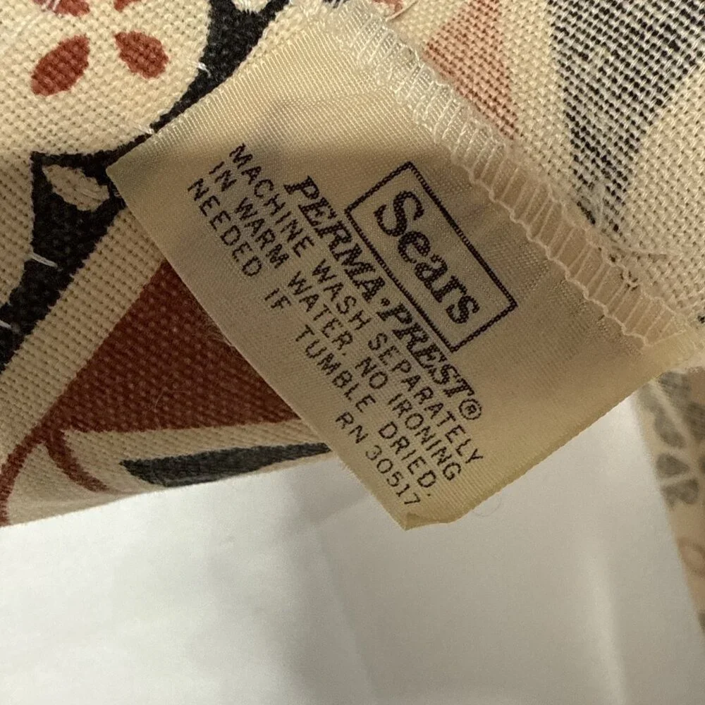 Vintage 1960s MCM Abstract Pleated Curtains Drapes Rust Black Mod Set 6